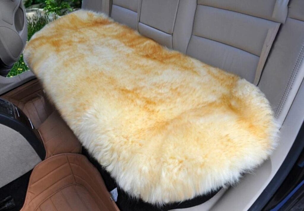 Sisha-A Sheepskin Seat Cushion Cover Winter Warm Natural Wool Car Seat Covers Universal Fit for Most Car, Truck, SUV, or Van Front Black