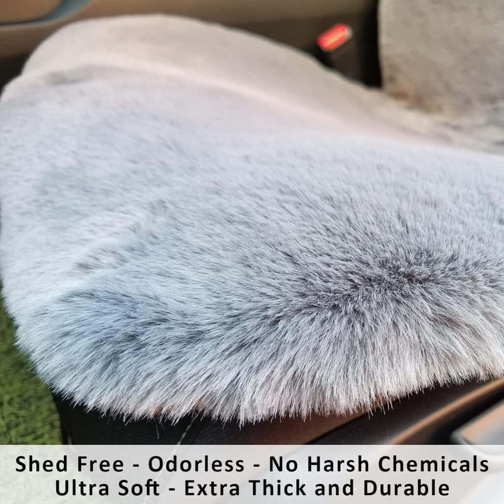 Champlus Car Seat Cover Silky Soft Automotive Seat Cover, Faux Sheepskin Fur Wool Car Seat Cushion, Universal Fits Cars, SUVs, Trucks Minivans, Easy Installation, Comfortable and Durable, 1pc - Gray
